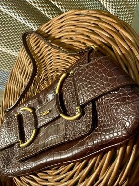 XOXO Y2K faux leather Croc pattern with brass detail shoulder bag